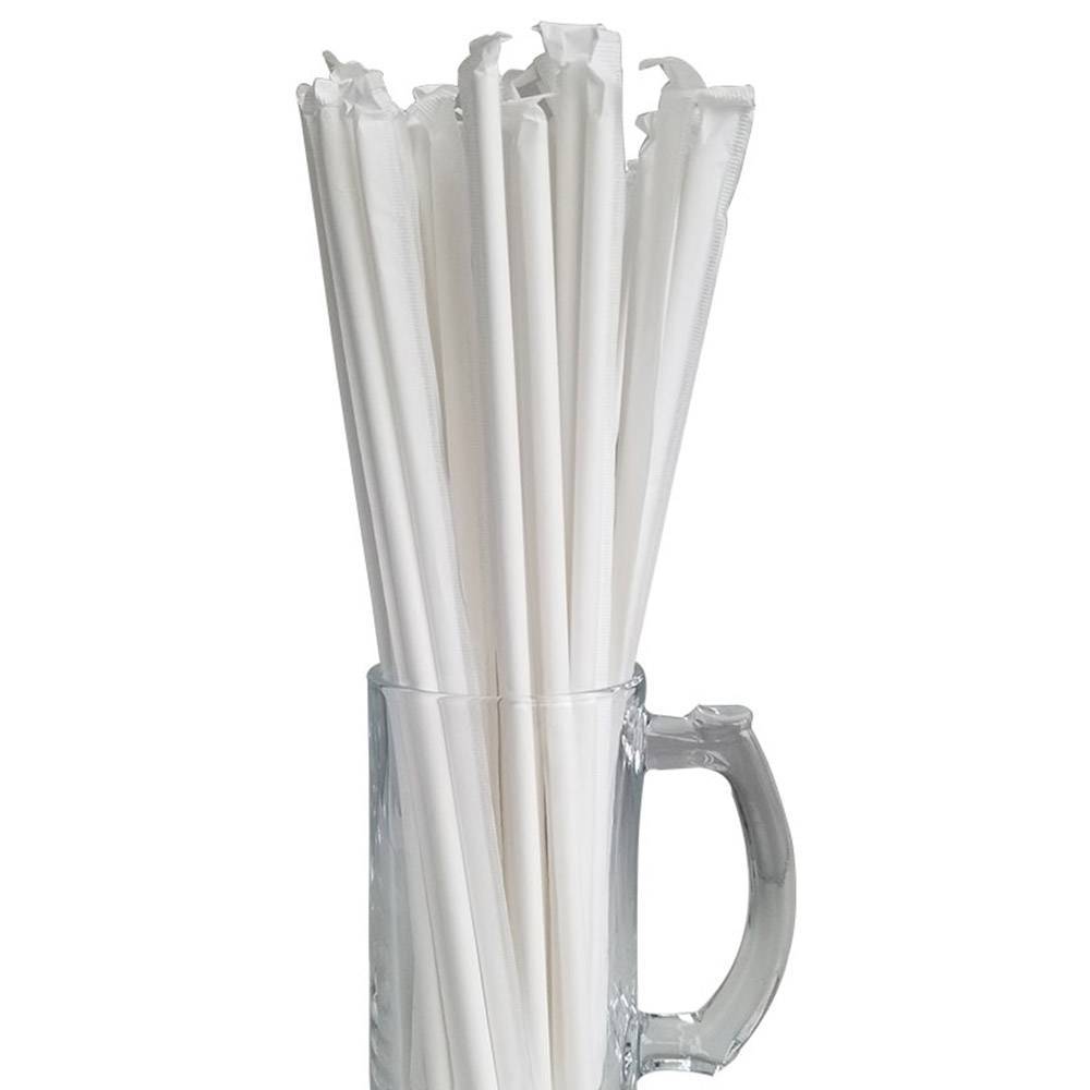 10.23” Length 6mm Diameter White Individually Wrapped Paper Straws