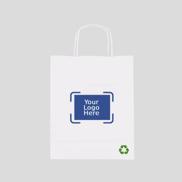 8" X 4.25" X 10.25" Custom Printed White Twisted Handle Paper Bags (250/CS)