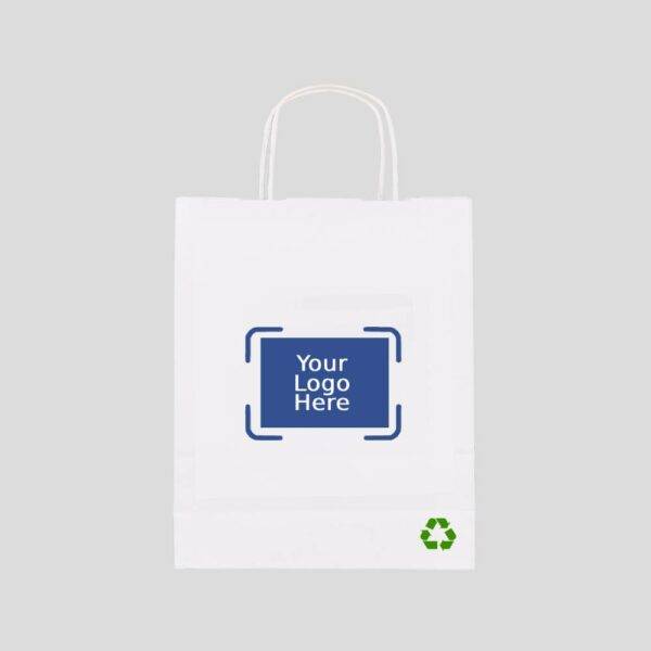 12" x 9" x 15" Custom Printed White Twisted Handle Paper Bags (150/CS)