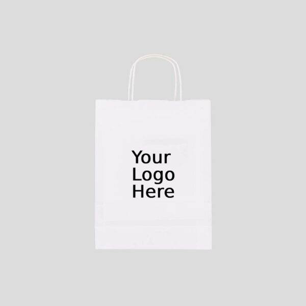 5.25" x 3.5" x 8.25" Custom Printed White Twisted Rope Handle Paper Bags (250/CS)