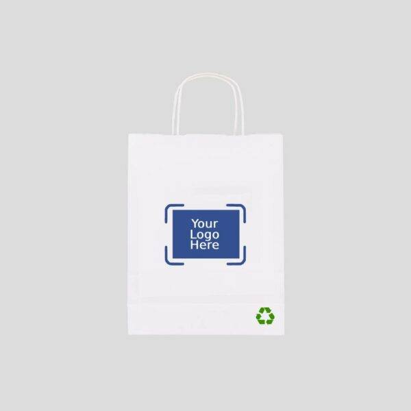 5.25" x 3.5" x 8.25" Custom Printed White Twisted Rope Handle Paper Bags (250/CS)