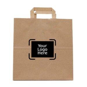 12" x 7" x 14" Custom Printed Kraft Flat Handle Paper Bags (250/CS)